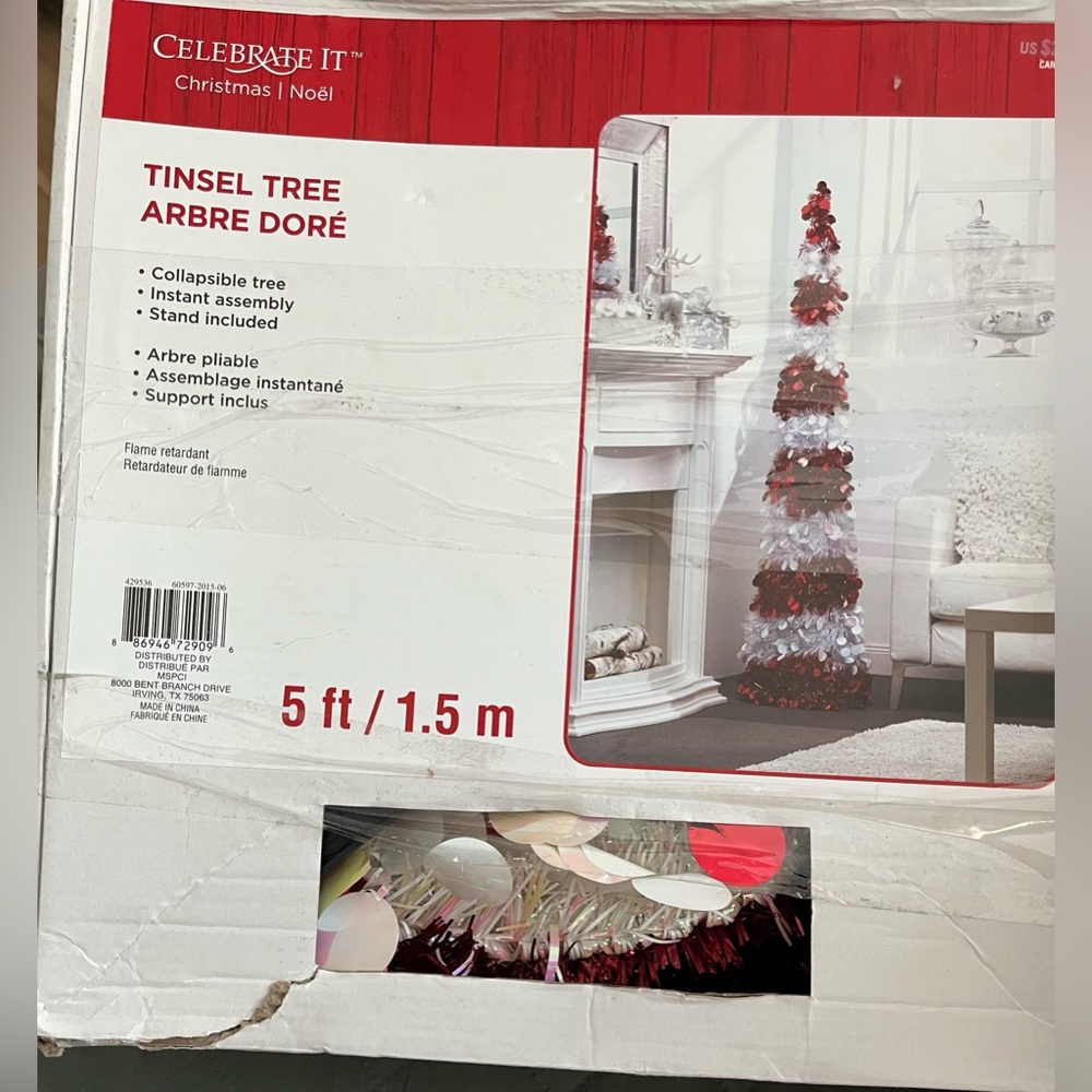 Celebrate It Collapsible Christmas Tree 5' Red and White Silver